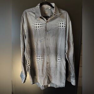 Haupt Black and White Patterned Button Down Long Sleeve - Men Large 41/42